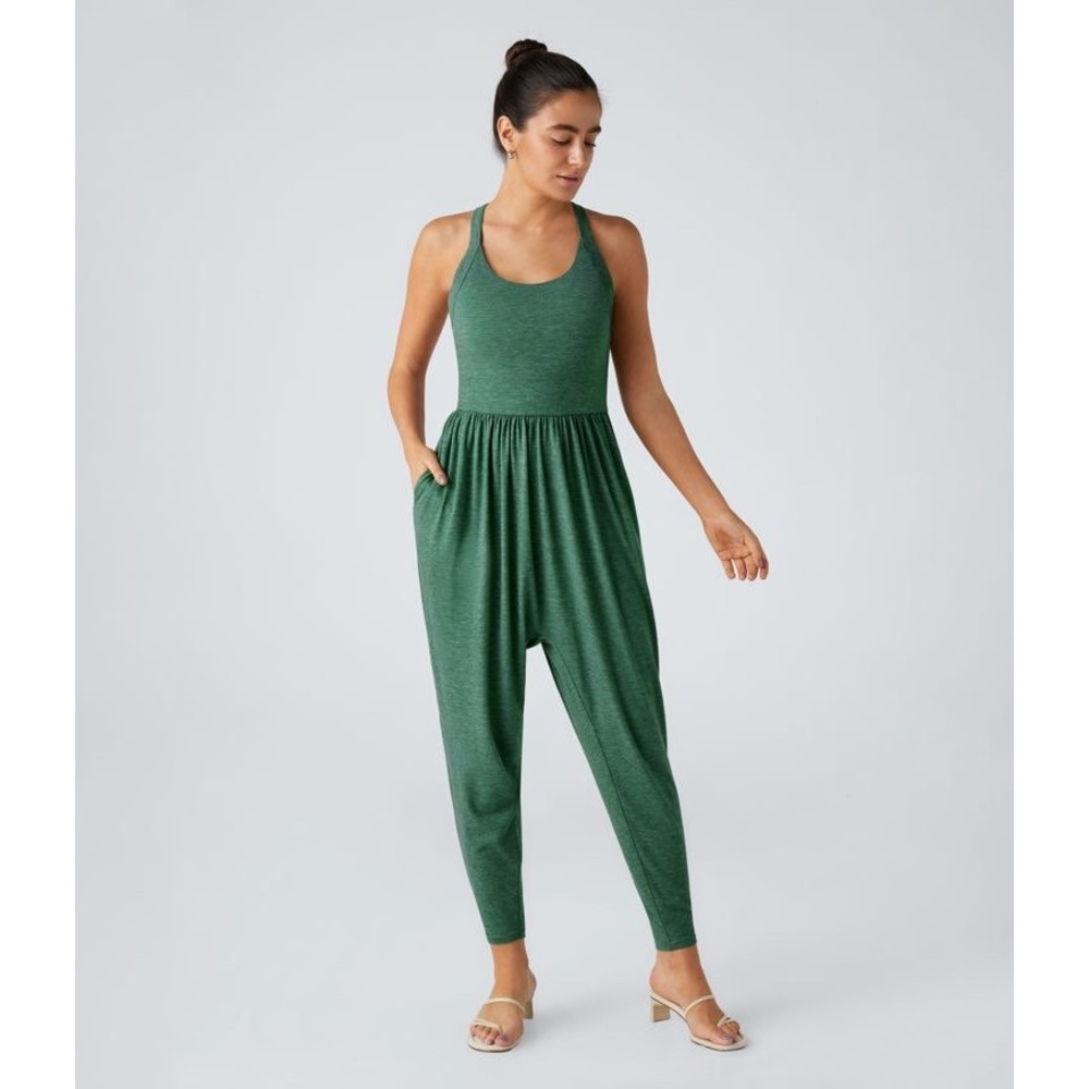 Halara Green Heathered Jogger Romper Large- NWOT